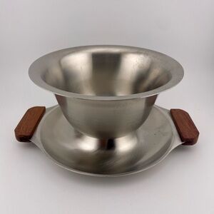 Vintage Stainless Steel & Teak Handle Serving Bowl, Gravy Dish, Server, Japan